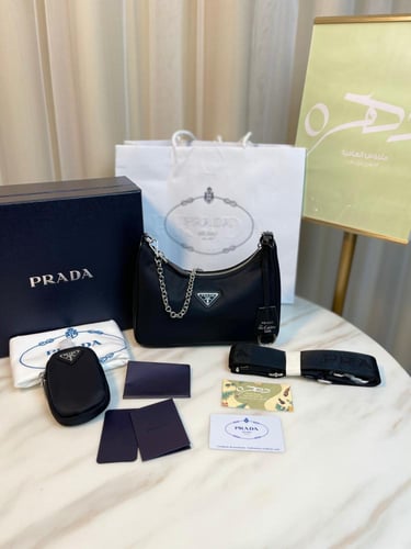 شنطة برادا رئدشن 2005 هاردوير فضي - أسود