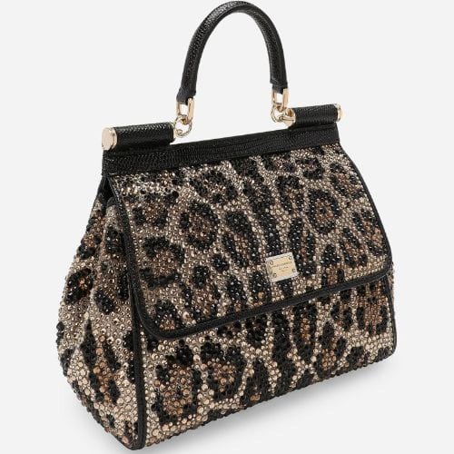 حقيبة صقلية بنقشة جلد النمر ومزينة بالكامل بأحجار...