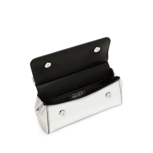 شنطة عملية سيسيلي جلد صغيرة بلمعان فضي