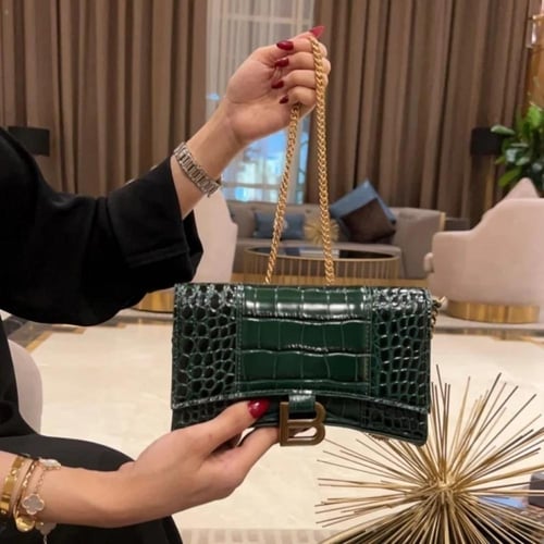 شنطة بالنسياقا نقش جلد التمساح 19CM بسلسلة ذهبية