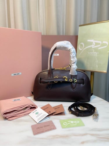 حقيبة يد ميو ميو من الكتان العتيق بمقاس 33 سم