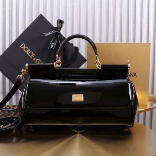 حقيبة سيسلي عريضة 29 جلد لامع أسود