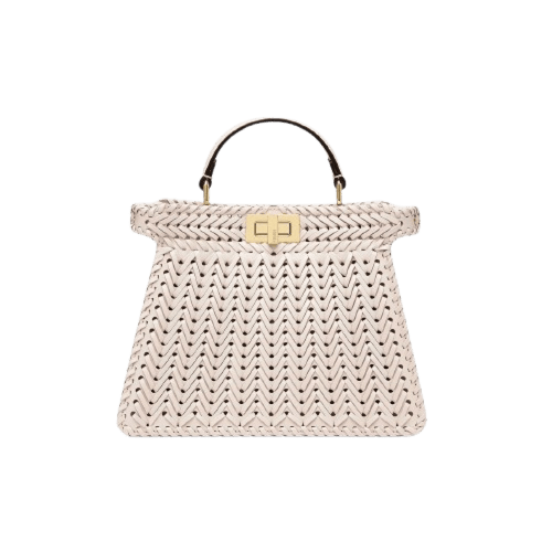 شنطة فندي بيكابو جلد محبوك سمول - اوف وايت