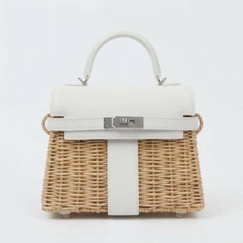 حقيبة Hermès Mini Kelly Picnic الصيفية - أبيض