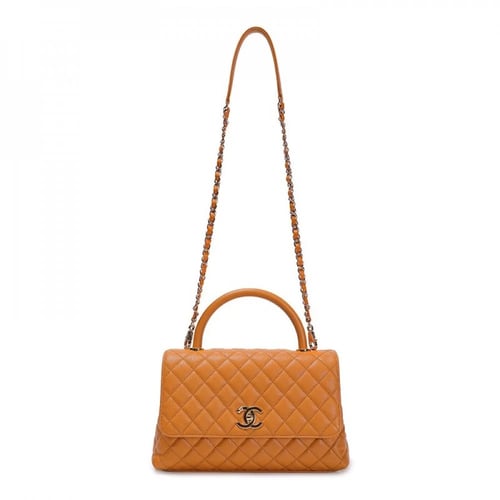 شنطة شانيل كوكو جلد مبطن 29 سم - برتقالي