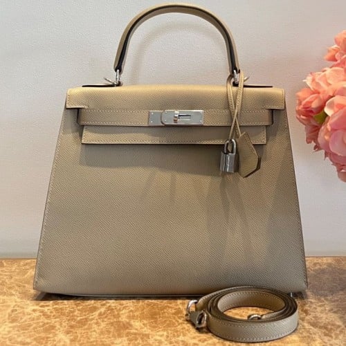 حقيبة ايرميز كيلي 25 - رمادي لؤلؤي