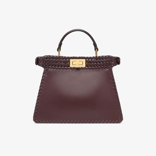 شنطة فندي بيكابو جلد محبوك سمول - بني