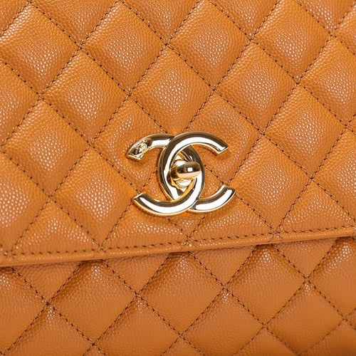 شنطة شانيل كوكو جلد مبطن 29 سم - برتقالي