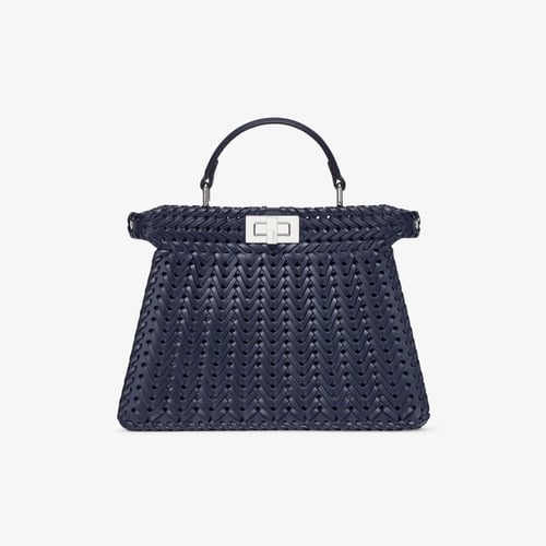 شنطة فندي بيكابو جلد محبوك سمول - كحلي