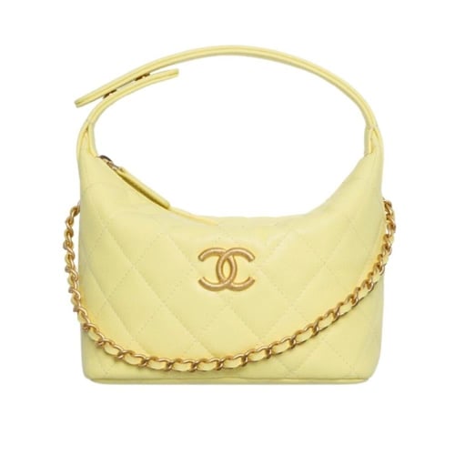 حقيبة هوبو بشعار شانيل بحزام بسلسلة ذهبية - ليموني