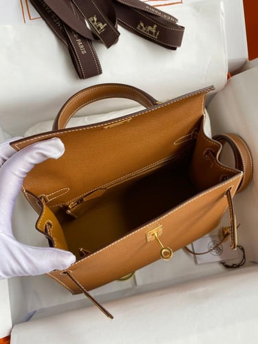 حقيبة هيرمس كيلي 25 جلدية بهاردوير ذهبي - جملي