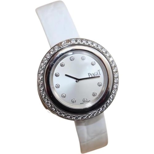 ساعة بوسيشن بحزام أبيض بطبعة جلد تمساح - أبيض