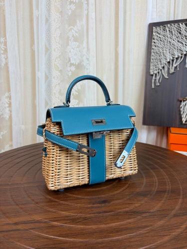 حقيبة Hermès Mini Kelly Picnic الصيفية - أزرق