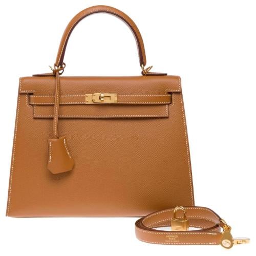 حقيبة هيرمس كيلي 25 جلدية بهاردوير ذهبي - جملي