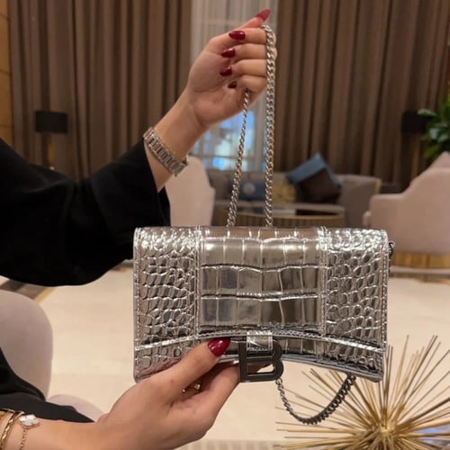 شنطة بالنسياقا نقش جلد التمساح 19CM بسلسلة فضية