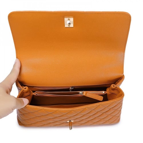شنطة شانيل كوكو جلد مبطن 29 سم - برتقالي