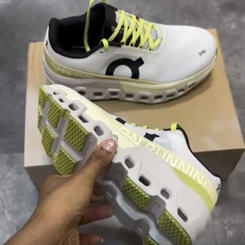 On Running White & Green Cloudmonster 2 Sneakers
