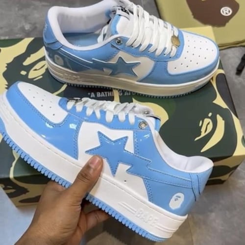 A BATHING APE Bape Sta Patent Leather White Blue