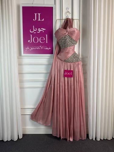 فستان سهرة فاخر بلون الوردي الغباري