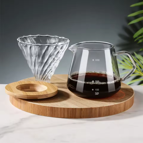 Pour-over coffee maker set with glass coffee filte...