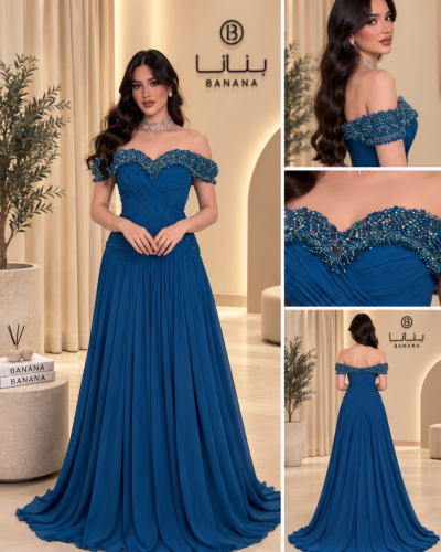 فستان سهرة أزرق بترولي