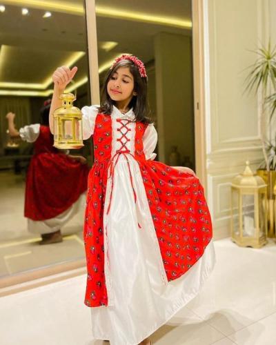 شالكي رمضان فساتين أطفال لون أحمر