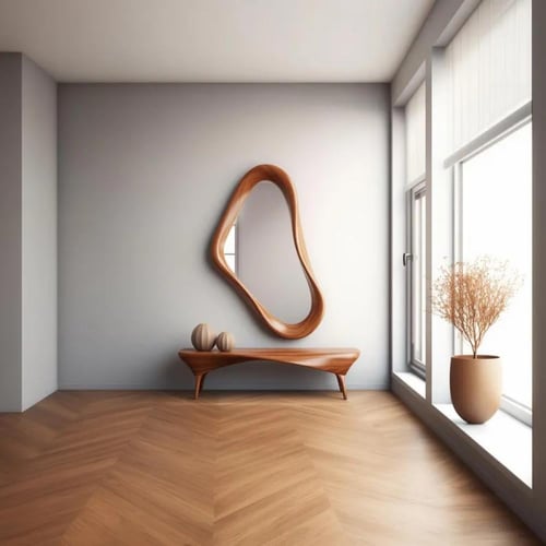 مرآة سيلين خشبية فاخرة بتصميم فني (موديل MR-004)