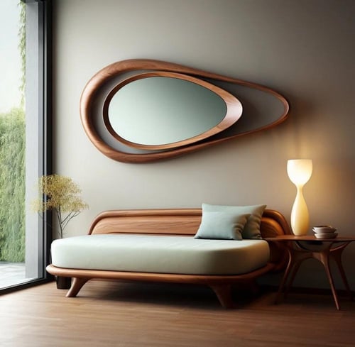 مرآة روزان خشبية فاخرة بتصميم فني (موديل MR-006)