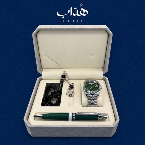 باكج هُدَاب الرجالي | ساعة مونيكس خضراء + قلم + سبحة فاخرة