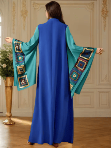 عبايه بأكمام فيروزية مطرزه