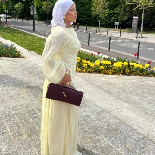 أنيقة مطوي فانوس طويل الأكمام فستان طويل المرأة س...