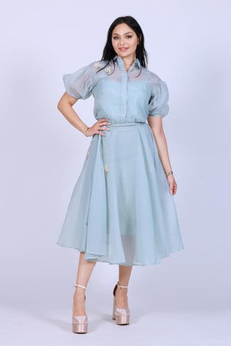 طقم بلوزة وتنورة قصير شيفون