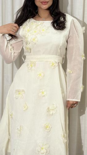 فستان فلورا السكري | Flora Cream Dress