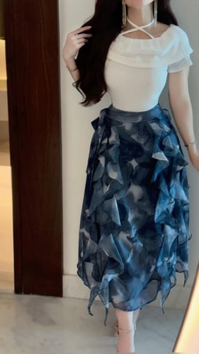 تنورة لف شيفون ميدي مشجرة