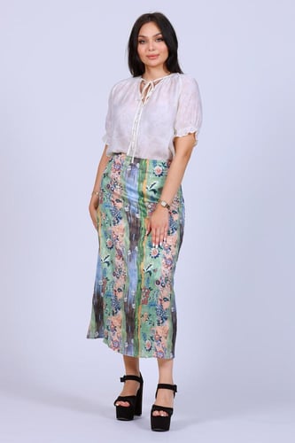 تنوره ناعمة مشجرة بالوان صيفيه