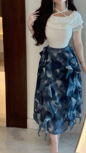 تنورة لف شيفون ميدي مشجرة