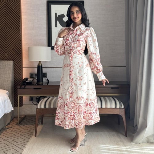 فستان ميدي بيج بتشجيره احمر