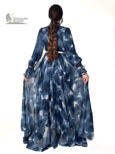 فستان طويل شيفون مشجر