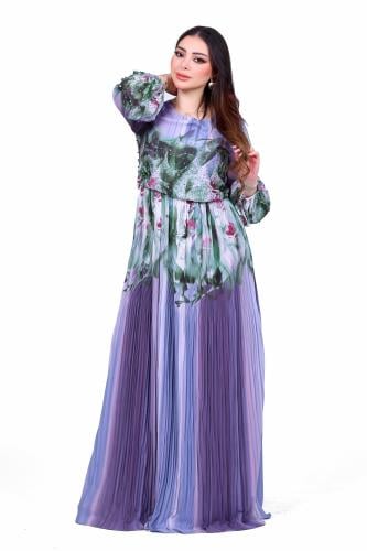 فستان طويل مشجر سهرة كسرات