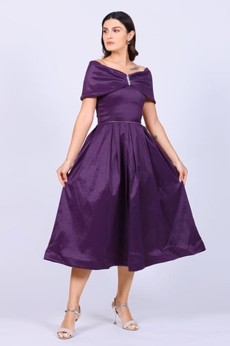 فستان سهرة ميد باكمام اوف شولدر