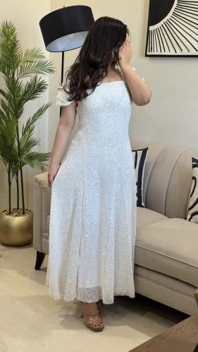 فستان لؤلؤة | Pearl Dress سهرة ميدي شبك مطرز بالتر...