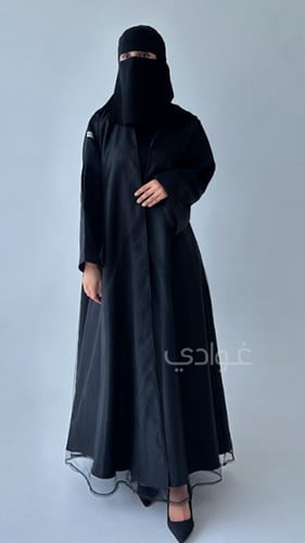 عباية سوداء كلوش كامل بتداخل التول- 11238