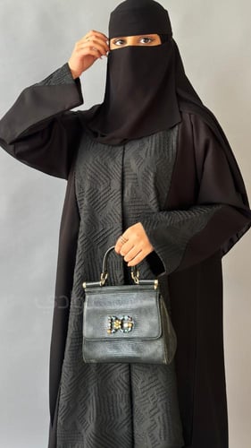 عباية عيد سوداء أنيقة ربع كلوش بقماش ليمار- 11233