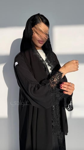 عباية عيد بلاك بيري بقصة مستقيمة و دانتيل-11281