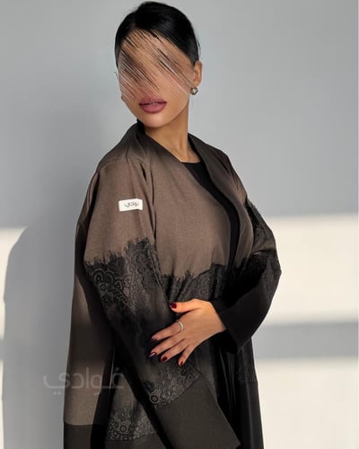 عباية عيد ليمار بني وأسود ربع كلوش بدانتيل فاخر-11...