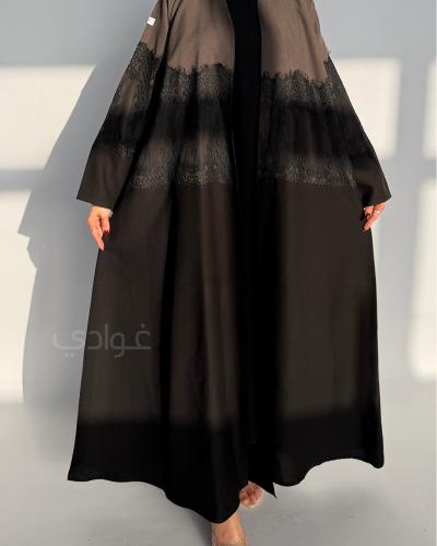 عباية عيد ليمار بني وأسود ربع كلوش بدانتيل فاخر-11...