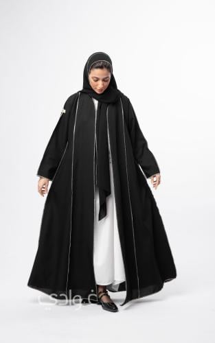 عباية ربع كلوش بتطريز طولي بالابيض - 11062