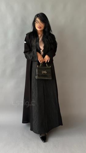 عباية عيد سوداء أنيقة ربع كلوش بقماش ليمار- 11233