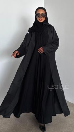 عباية سوداء بفستان متصل بقماش الجاكار الصيفي البار...