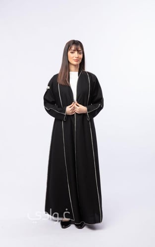 عباية ربع كلوش بتطريز طولي بالابيض - 11062